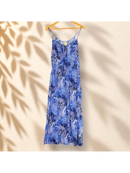 Faded Glory Dresses & Skirts - Faded Glory Dress Women L Large Blue Paisley Maxi Long Sleeveless Tasseled